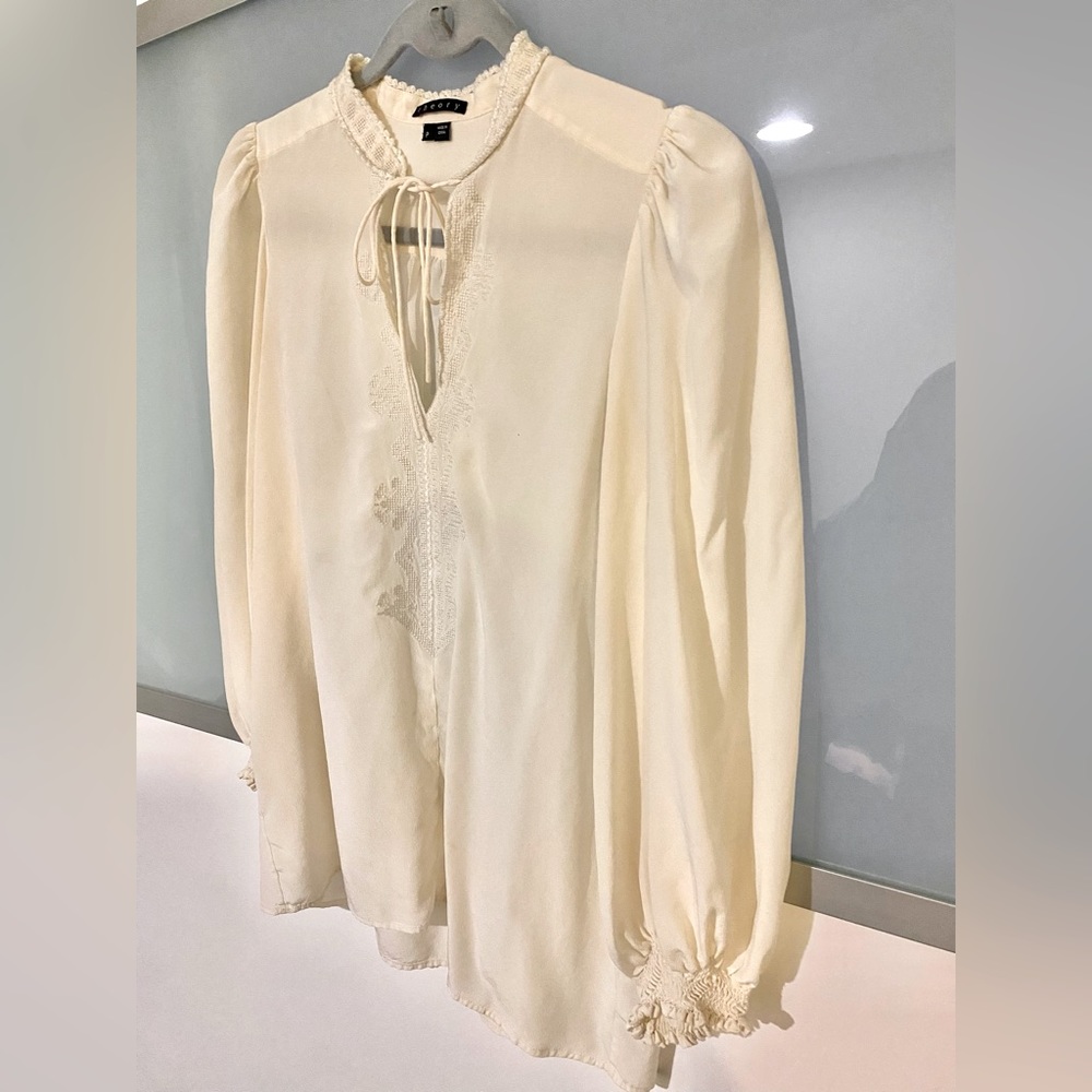 Theory Tie Front Blouse - Beige